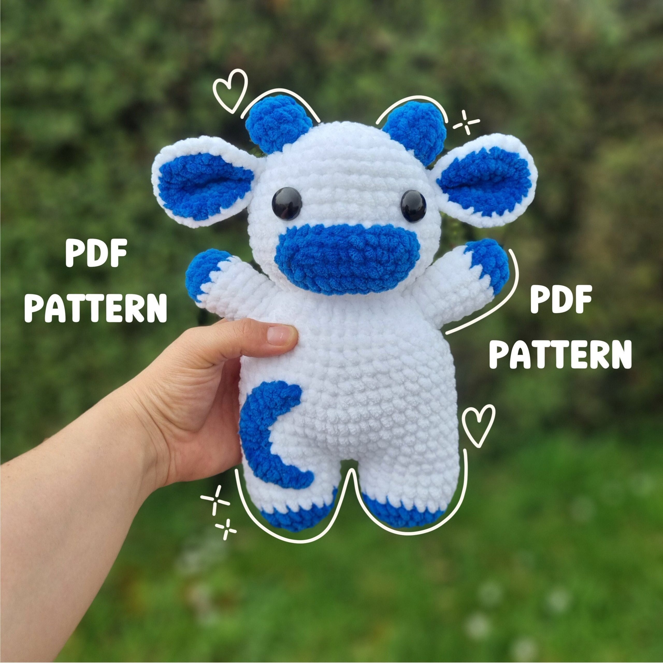 patron pdf vache au crochet – tutoriel amigurumi peluche kawaii – fichier français anglais – décoration chambre enfant – diy cadeau